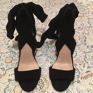 Black suede lace up heels